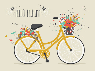 Hello Autumn autumn bicycle decoration fall flower golden hello autumn illustration leaves romantic vector