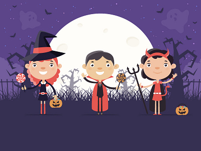 Happy Halloween :) boy celebration children costume flat fun girl halloween illustration spooky trick or treat vector