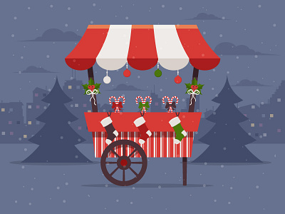 Christmas Market cart christmas city fair flat design holiday illustration market night stall vector