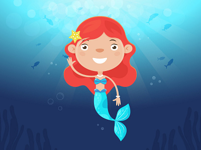 Under the sea. cute flat design illustration marine mermaid ocean vector water