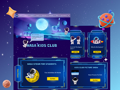 NASA kids club landing page (redesign) astronaut astronomy design kids kidsstudy kidsweb landingpage nasa nasakidsclub nasaweb planet space ui web webdesign