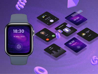 Smart Watch UI app appdesign applewatch designforwatch graphic design interface purple smartwatch ui watchdesign