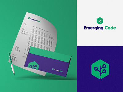 Rebrand - Emerging Code architecture brand branding business code developer green icon leaf logo logotipo logotype tech tree