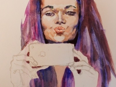 Girl with phone girl iphone look mobile watercolor