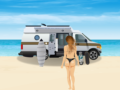 vanlife & Travelling beach camper design digital painting girl graphic design illustration inspiration offroad sea summer surfing travel travelling van vanlife