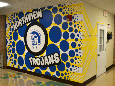 Findlay Schools Mural Project Northview Trojans halftones mural