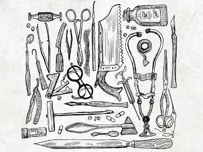 Physician's Drawer drawing illustration ink medical tools