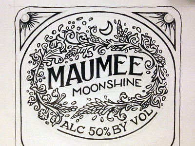 Maumee Moonshine decorative ink label lettering liquor maumee moonshine packaging
