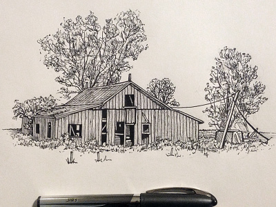 Barn Illustration barn black and white bw drawing halftones illustration ink linework ohio pen
