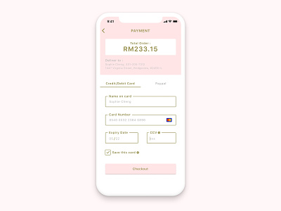 Credit Card Checkout app creditcard creditcardcheckout design gold order payments pink ui