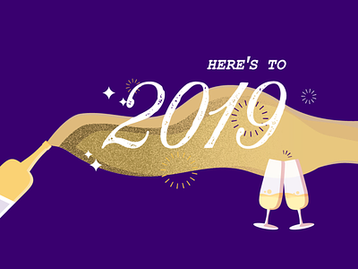 Here's to 2019 2019 champagne gold and purple happy new year illustration new years royal