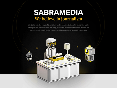 Sabramedia / Landing Page Hero black gold hero illustration landing robot voxel website