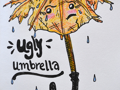 Ugly Umbrella alphabet cry cute doodle doodle a day drawing illustration ink rain umbrella