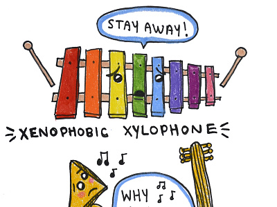 Xenophobic Xylophone alphabet series cute doodle doodle a day guitar illustration instruments music tambourine trumpet xenophobic xylophone