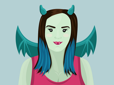 Ms. Monster Amy adorable cute doodle a day fangs illustration monster portrait vector wings