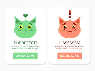 Kitty Success and Error adorable art cat cute daily ui design error flash message success ui vector