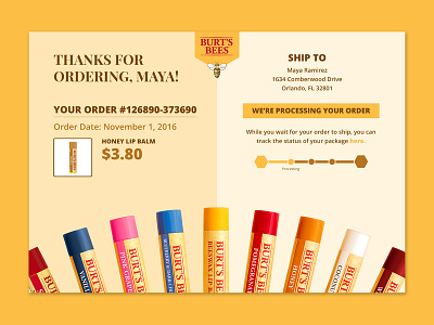 Burt's Bees Email Receipt bee buzz daily ui ecommerce email email receipt shop store ui ui design