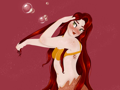 Mermaid art bubbles character design digital art digital painting girl hair illustration mermaid mermay mermay2020 procreate procreate app redhead
