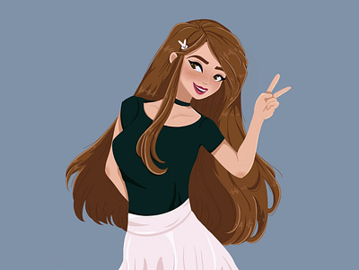 Anime Girl- Peace Sign anime character concept character design digital art digital painting girl hair illustration procreate