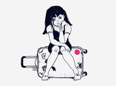 Traveling Girl with Luggage girl illustration ink procreate