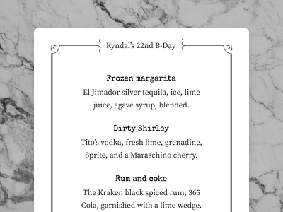 Drink menu cocktail cocktails figma menu menu card menu design print type
