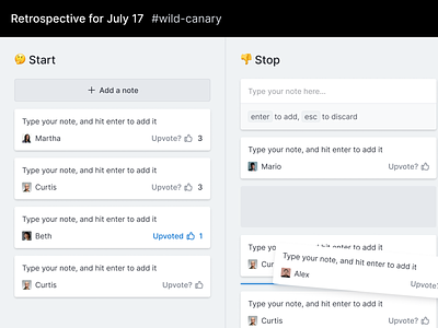 Start, stop, continue board cards columns continue drag figma hover kanban notes order start stop web
