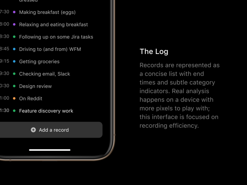 The Log categorization category data ios list log mobile time tracking