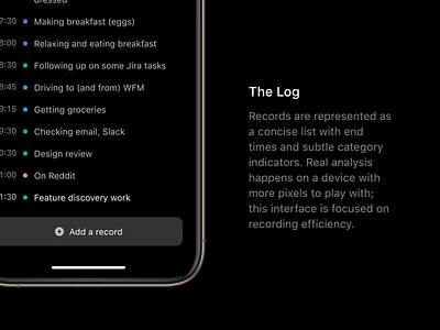 The Log categorization category data ios list log mobile time tracking