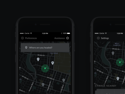 Consumer charging - dark cards dark location maps mobile