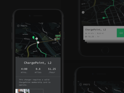 Consumer charging – UI explorations cards dark explore map