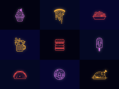 Neon Food burger cute food icecream icons illustration illustrator love muffin pizza set xd