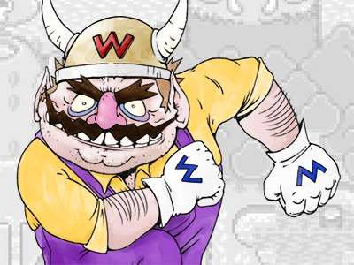 Bull Wario digital game boy helmet horns illustration land mario moustache nintendo wario