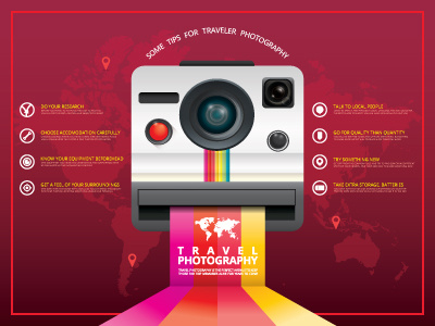 Traveler Photography Infographic camera earth earth map explore infographic map photo photography polaroid tips travel