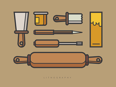 Lithography and Carpenter Tools Icon brown business carpenter creative equipment handcraft handmade icon lineart lithography tools wood