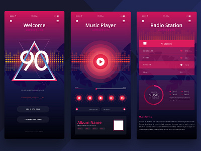 Retrowave UI Kit Series graphic mobile player music music player new wave player radio retro retrowave synth ui ux wave