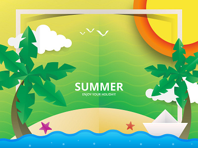 Summer Time, Enjoy Your Holiday! beach coconut holiday journey ocean orange papercut sea summer summer time sun trip weekend