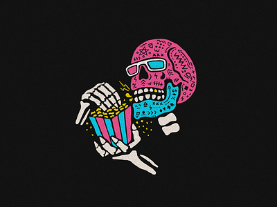 Skull Popcorn 80s character characters design flat icon illustration retro vector vintage