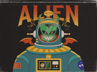 Alien Astronaut 80s character characters design flat icon illustration retro vector vintage