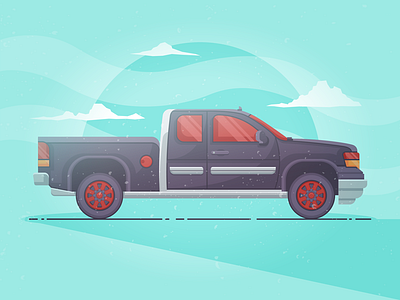 "GMC Sierra Denali" car classic flat illustration retro vintage