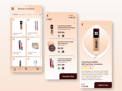 Beauty Products Mobile App beauty products branding commerce design ui