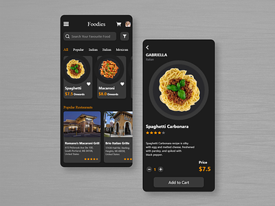 Food App : Black Theme application black theme commerce design food ui