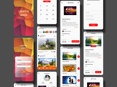 Creative Minds Mobile App Content Design application artworks auction branding commerce creativity design mobile app ui