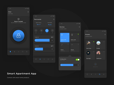 Smart Home or Smart Apartment App branding clean dark mode dark theme icon illustration ios app design iot mobile app smart home smarthome typography ui design ux design