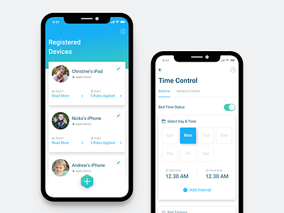 Alternative colours for device controlling app apple clean ios iphone x mobile app parenting app ui design ux design