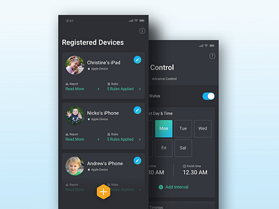 Controlling Devices App for Parenting apple clean dashboard ios iphone x mobile app ui ui design ux ux design