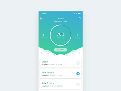 Ibadah Tracker App branding clean dashboard design iphone x mobile app reminder task task list ui ux