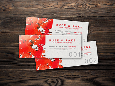 Rube & Rake ticket design autumn band fall gig leaves music show ticket tickets
