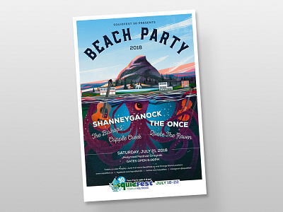 SquidFest 30 Beach Party Poster bands beach concert festival folk music ocean party poster squid town