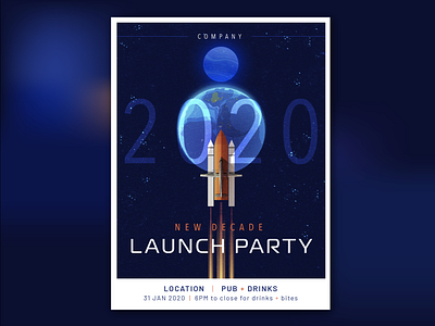 2020 Launch Party aircraft airplane aviation dash 8 future galaxy invitation launch party planet poster rocket space universe