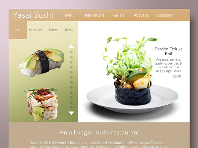 Yasai Sushi 野菜寿司 (2016 on illustrator before figma existed) design restaurant sushi vegan vegetable web website 寿司 野菜